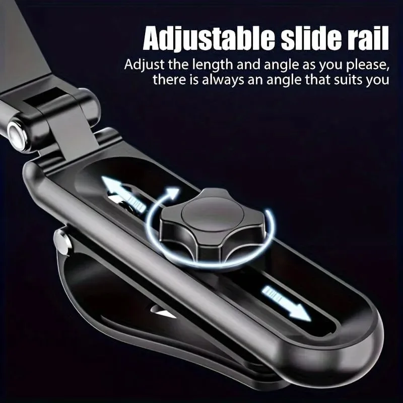 Suporte Universal para Celular de Carro com Rotação 360° para Quebra-Sol, Clipe de Montagem para GPS, Não Bloqueia a Visão, Acessórios Automotivos