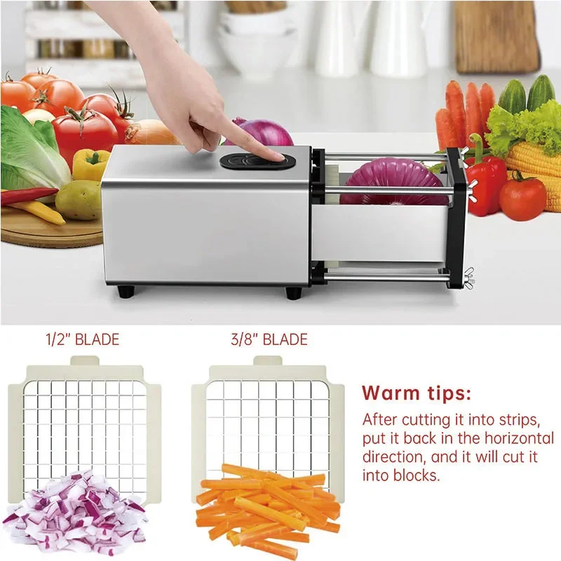 Electric Automatic Potato French Fry Cutter Stainless Steel Vegetable Strip Dicer Replaceable Blade Vegetable Cutting Machine