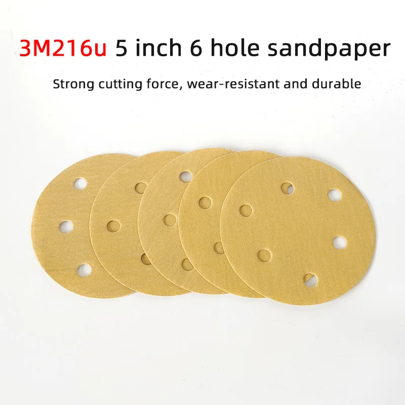 3M 216u 5-Inch 6-Hole Dry Sandpaper Car Sheet Metal Putty Grinding And Polishing Disc Self-adhesive Flocking Back Velvet 125mm