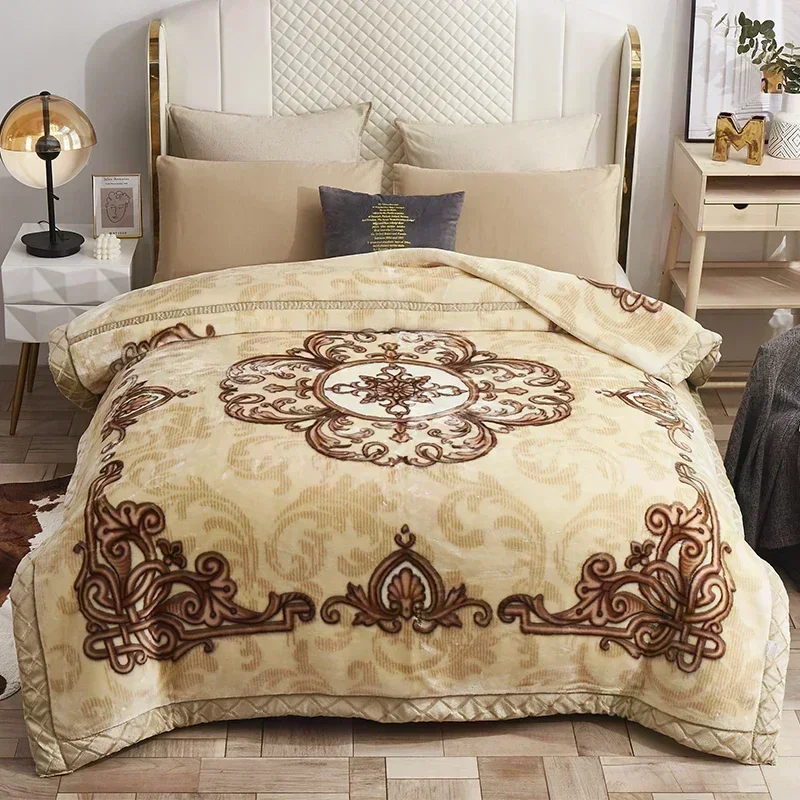 European Style Warm Raschel Blanket for Winter High End Soft Thicken Warmth Weighted Blanket Double Side Flocked Comforter Duvet