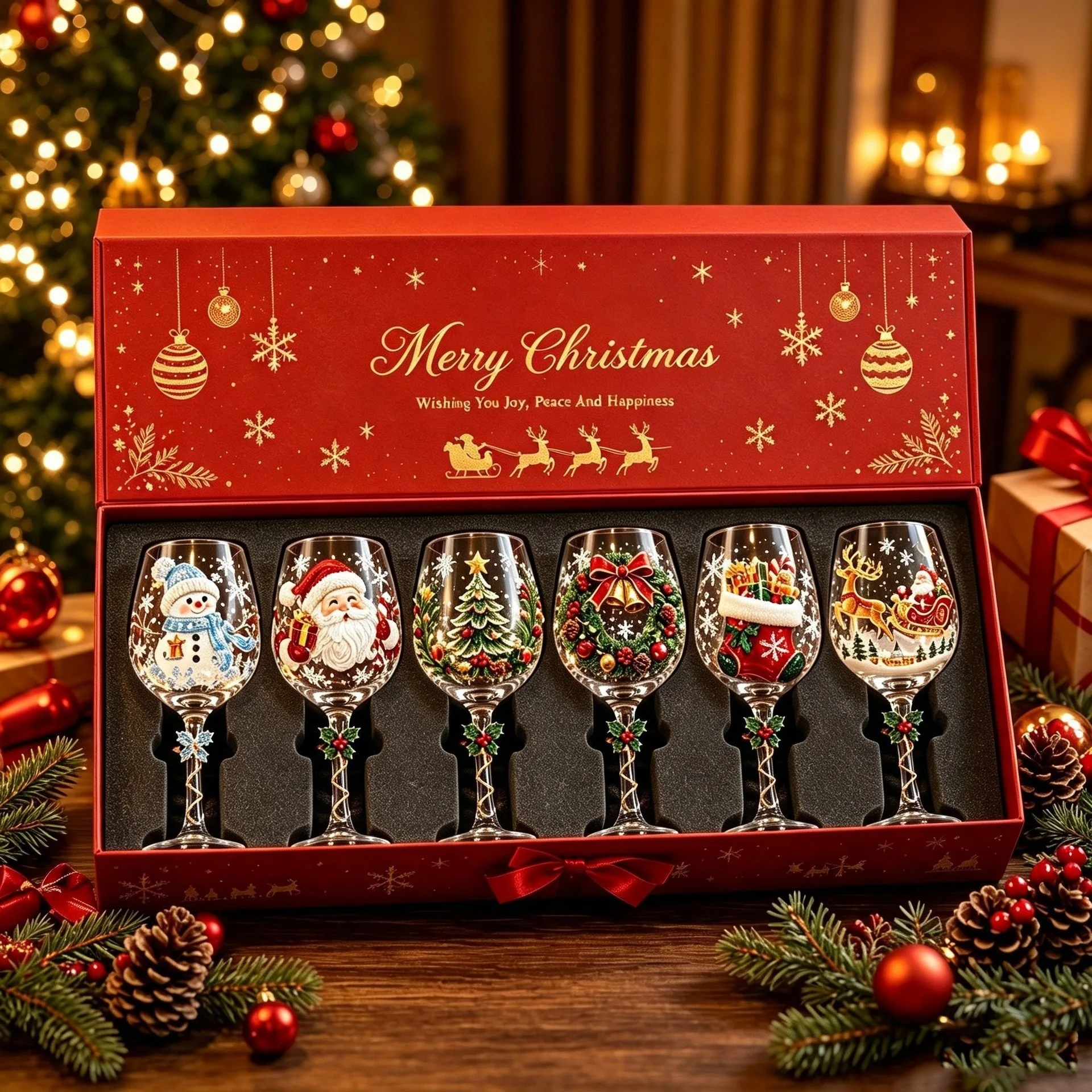 Christmas Snowflake Stemmed Goblet Luxury Art Glassware Winter Holiday Wine Cup Table Decor Gift Drinking Glasses