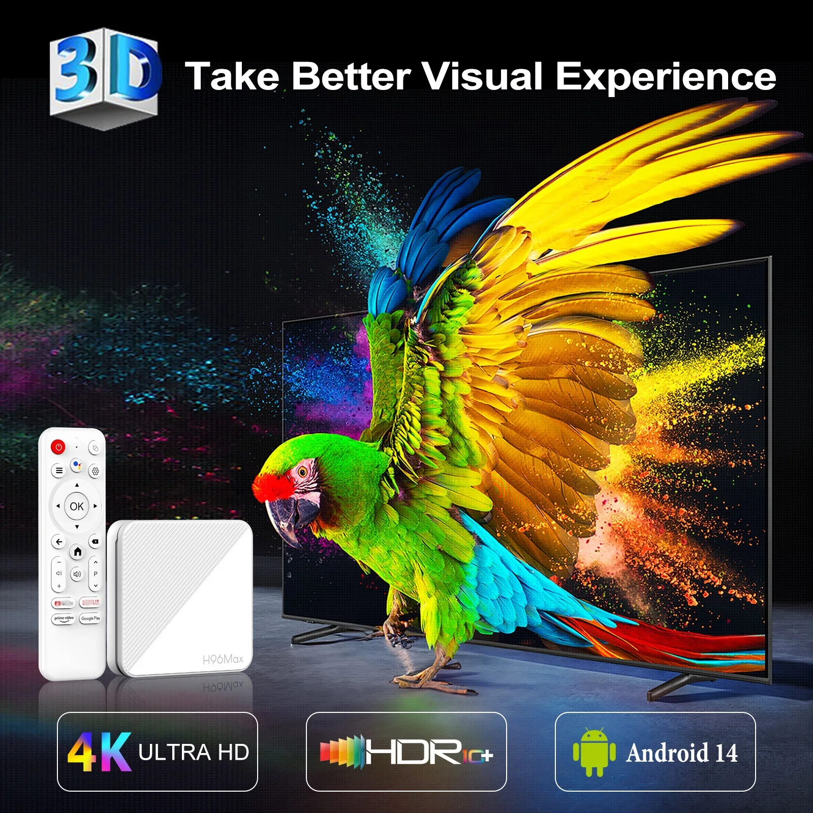 H96 MAX Allwinner H313 Quad Core Smart TV Box Android 14 2GB 8GB 16GB Wifi6 BT 4K HD Google Voice Media Player AV1 Set Top Box view 4