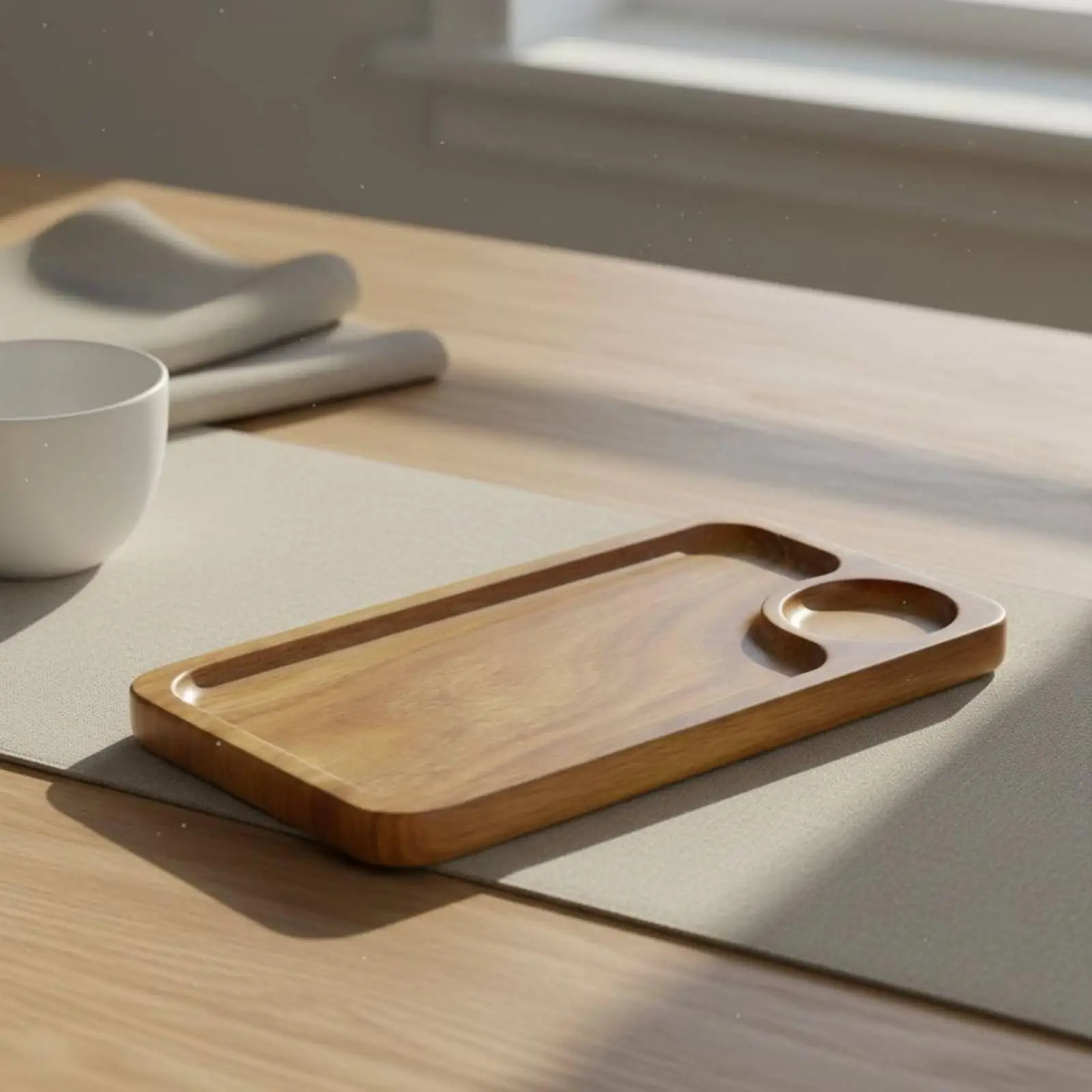 Acacia Rectangular Serving Tray Multipurpose Wooden Plate with Cup Holder Tray for Cafes Restaurants Parties