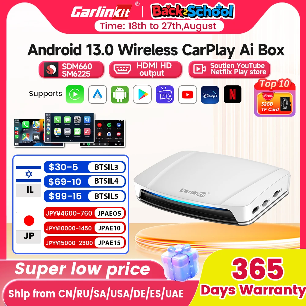 8+128G Carlinkit Tv Box Android 13 Wireless Carplay Car Box Mini Android Auto Wireless Adapter Qualcomm 8cores Fota Upgrade HDMI