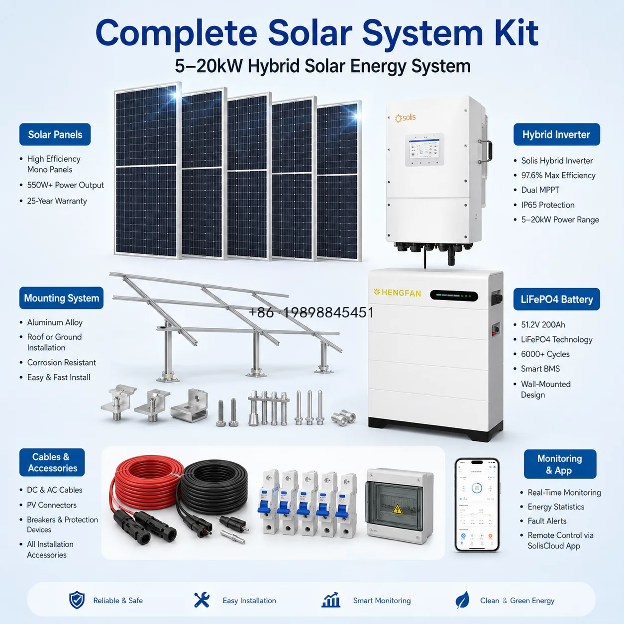 Home Hybrid Solar System with Battery Off Grid Solar System 5kW 10kW 20kW Complete Solar Power Kit