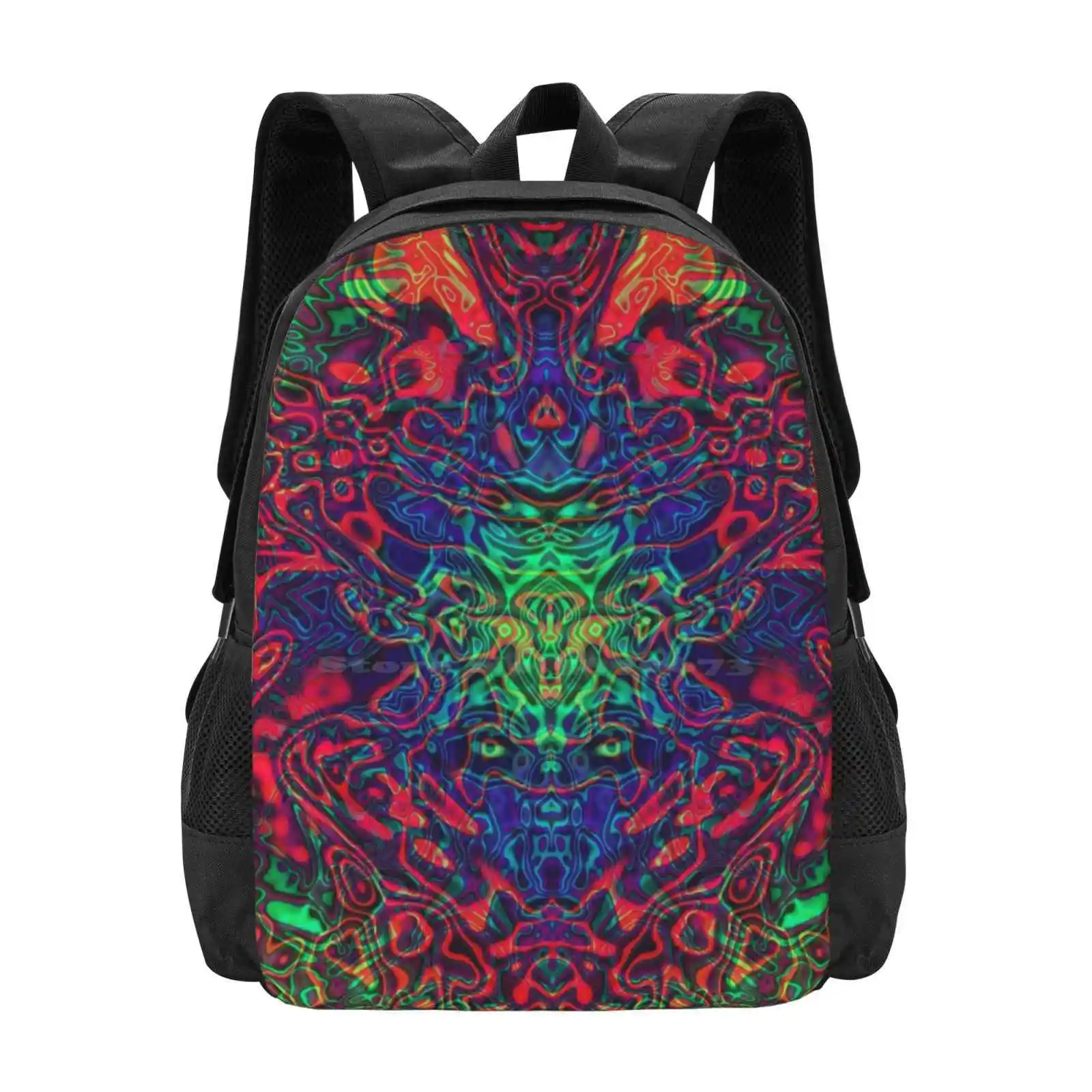 Goa Teen College Student Backpack Pattern Design Bags Goa Psytrance Psychedelic Trippy Pattern Vibrant Multicolor Alien