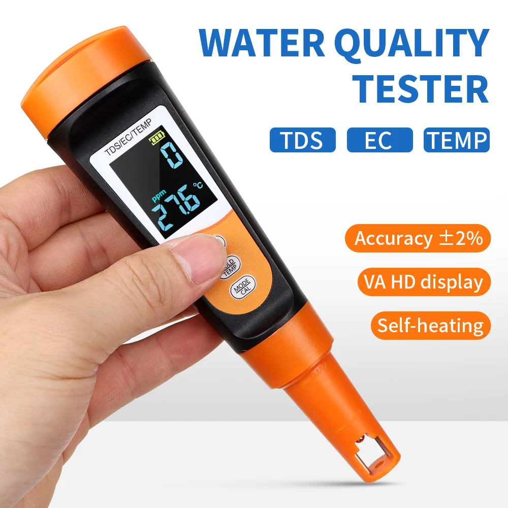 Multi-functional Water Quality Tester 3 in 1 EC TDS Temp Meter Type-C Charging Voice Broadcast Multi-Parameter Water Tester