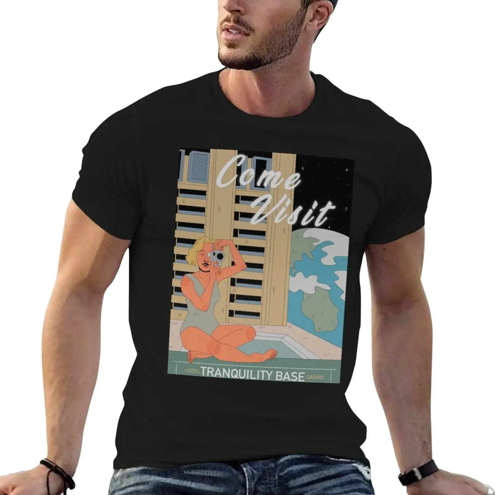 

Tranquility base hotel and casino vintage poster T-Shirt graphic t shirts plus sizes mens champion t shirts