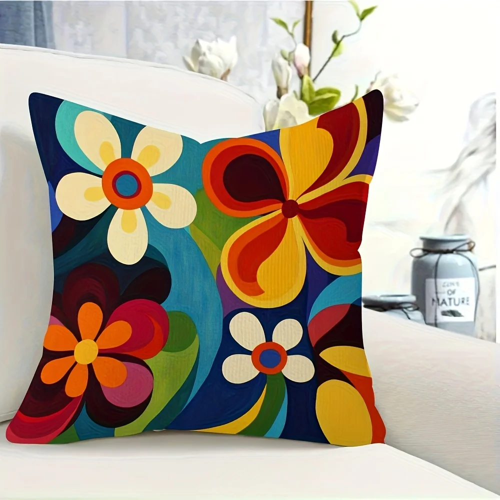 1pc Vintage 70S Style Floral Jacquard Pillow Cover, Double-Sided Printing, Measuring 18X18 Inches, Featuring Vibrant Floral Designs And Bold Colors, Ideal for Sofas, Cars, And Balconies (Filling Not Included)
