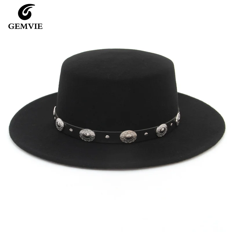 100% wełna kobiety mężczyźni wieprzowina Pie kapelusz tata wełna płaski kapelusz Fedora dla pani Gentleman Gambler Boater Cowboy filcowy kapelusz kapelusz rozmiar 55-57CM