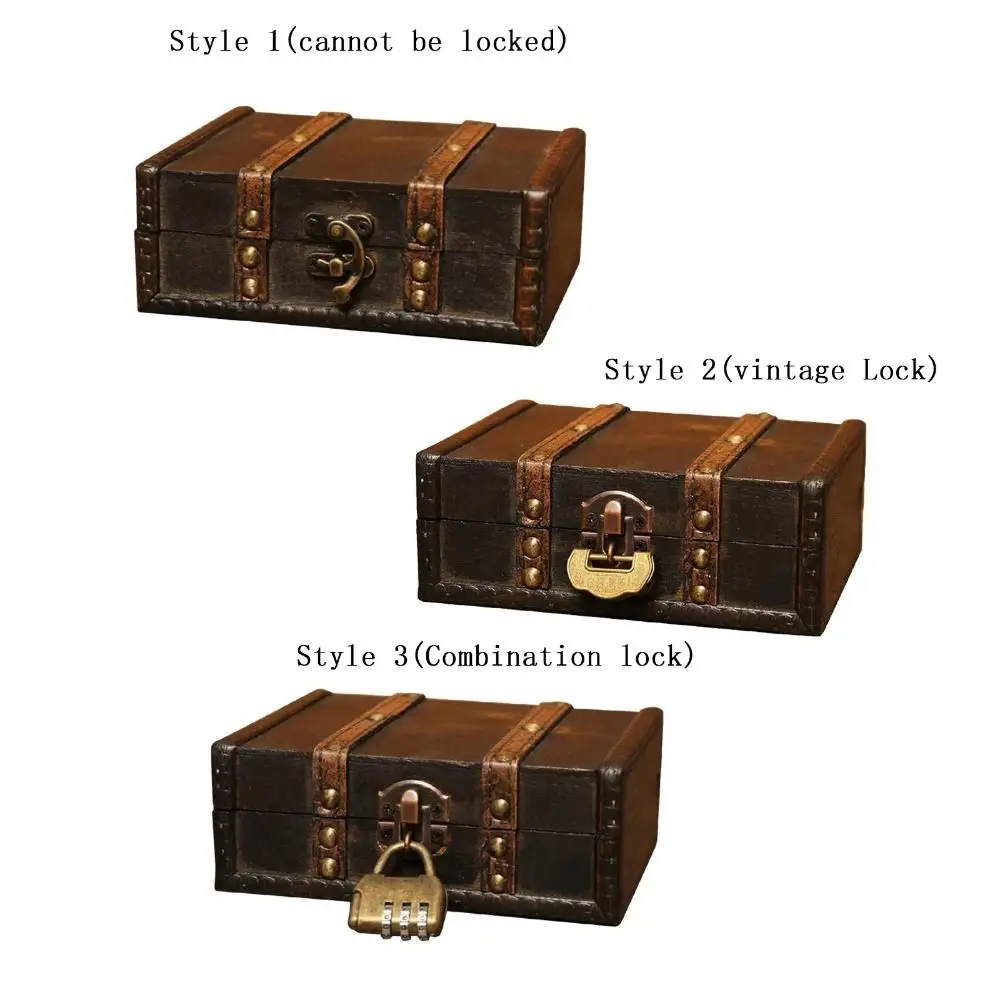 With Lock Wooden Antique Storage Box Portable Multiple Sizes Vintage Jewelry Organizer Jewelry Display Dust Prevention