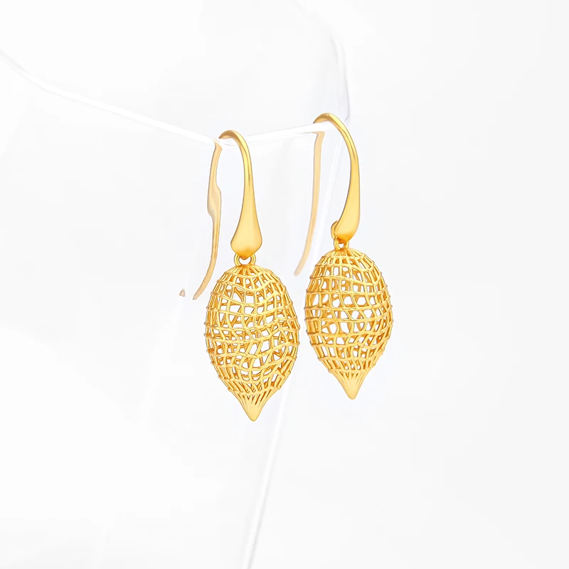 IVOG Oval Mesh Dangle Hook Earrings Brass Women Daily Pendiente Boucle D'oreille Hollow Woven Unique Textured Fashion Jewelry