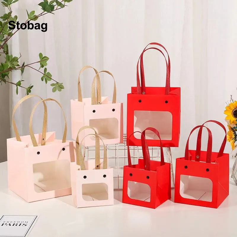 

StoBag 12pcs Gift Packaging Tote Bag Kraft Paper with Window Cake Candy Cookies Present Baking Favors Party Birthday Holiday