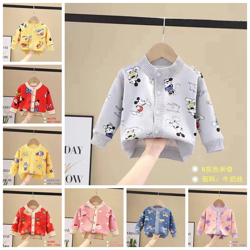 Baby Boys Knitted Sweater Spring Autumn Cartoon Mickey Mouse Donald Children Clothes Kids Girl Cardigan Infant Jacket Coat 0-3T