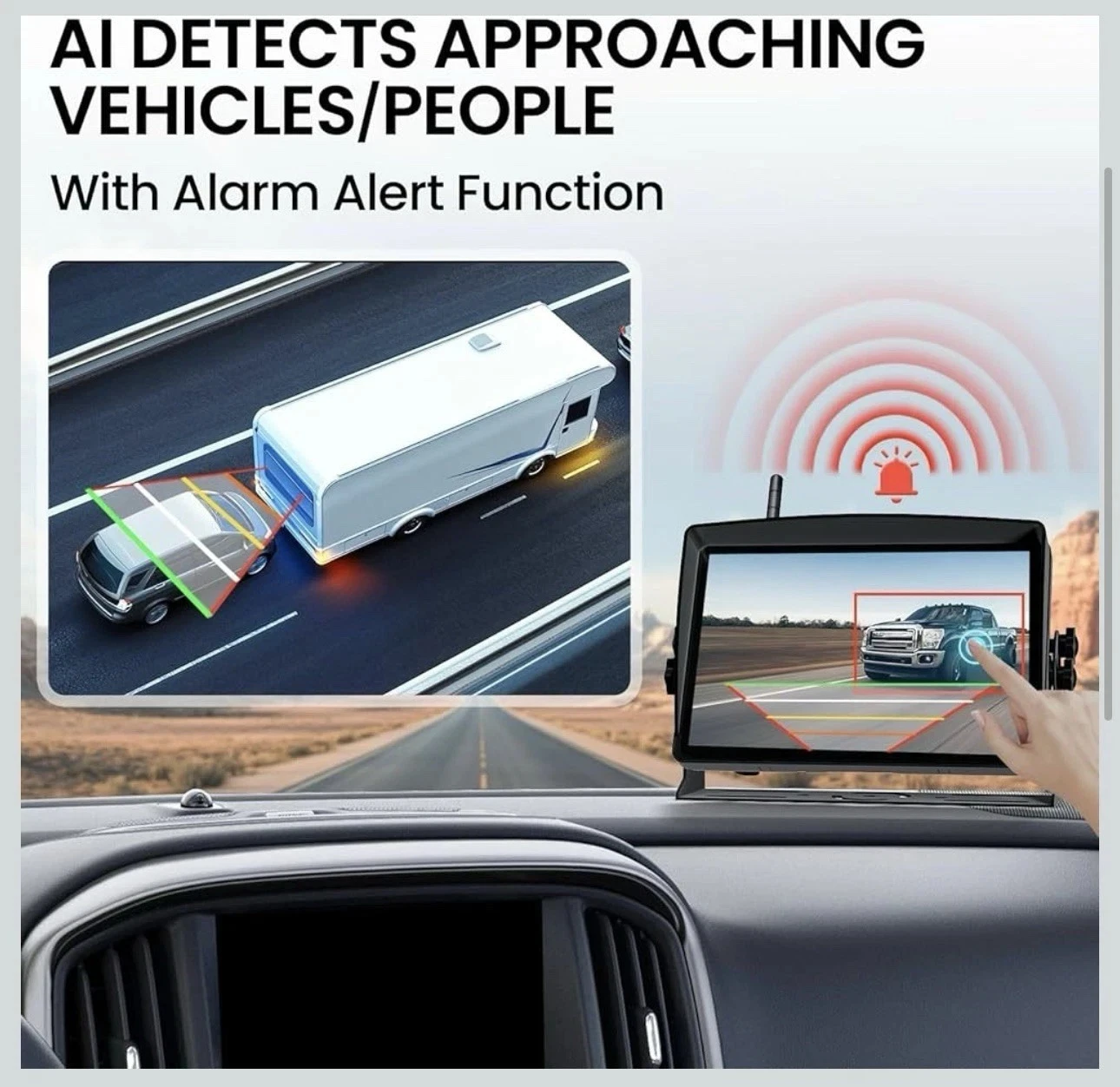 Vehicle 7'' HD 4CH Solar Wireless Rear View Backup Camera System Touch Screen DVR BSD Alarm for Truck RV Semi Van Trailer Camper