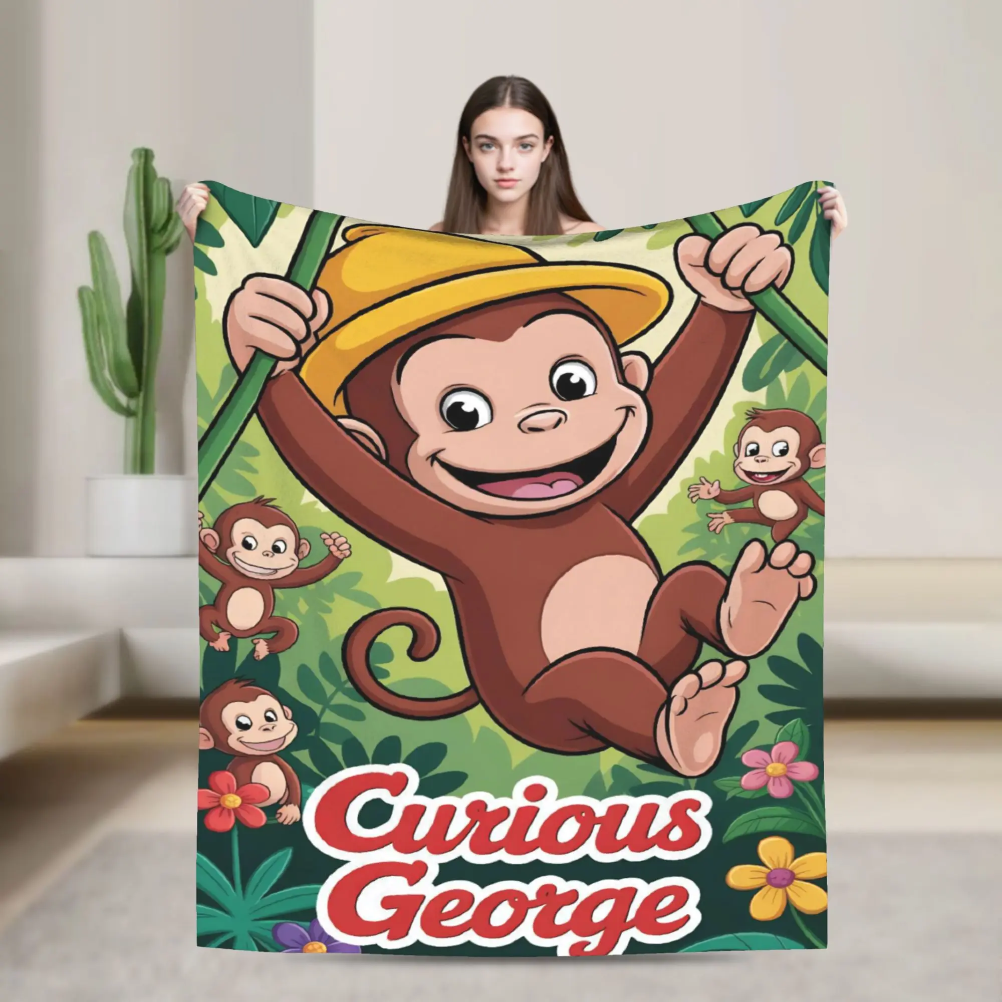 Curious George African Monkey  Blanket Multi-size Super Soft and Warm  Throw Blankets for Sofa Couch and Bed