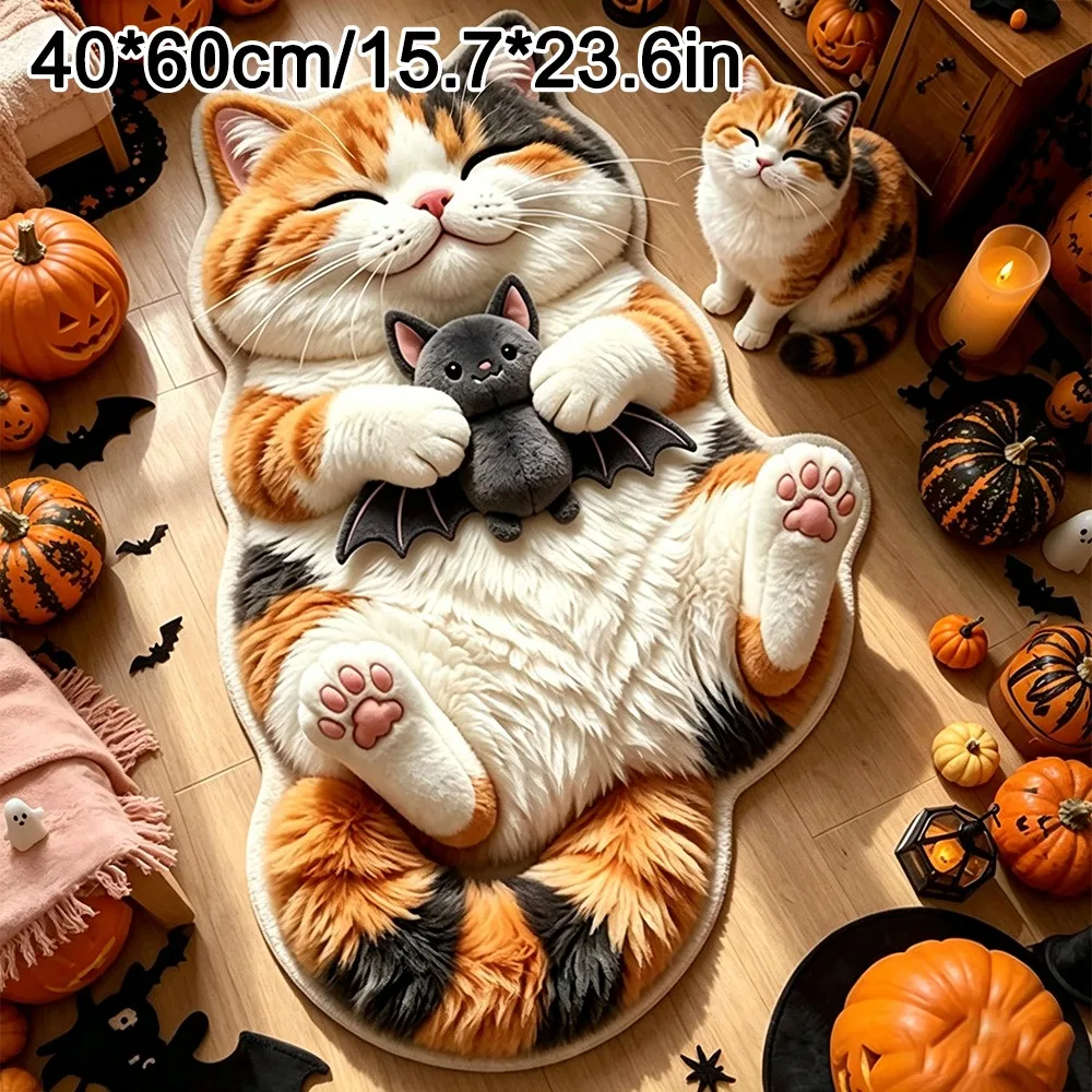 Special-shaped Cat Shaped Floor Mat Absorbent Non Slip Backing Cat Shaped Rug Soft Surface Cat Pattern Bathroom Floor Mat