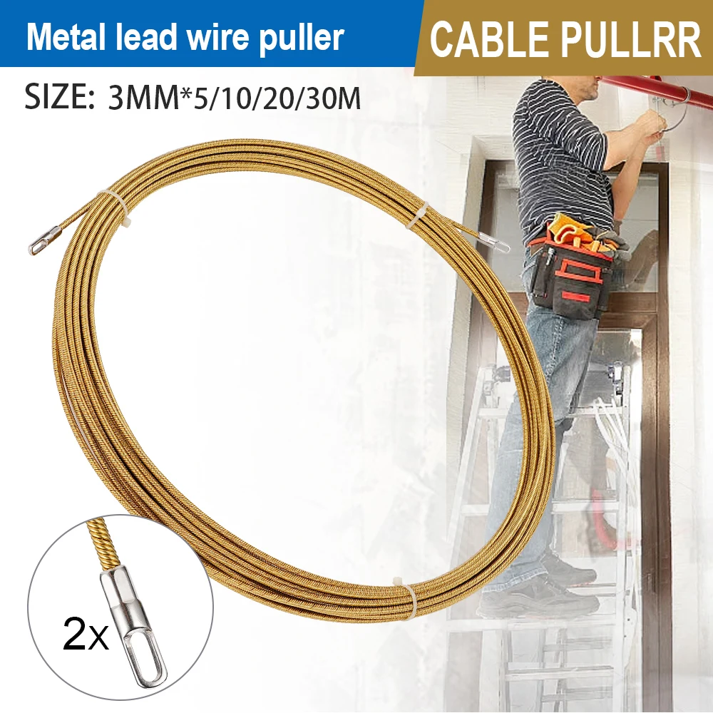 3mm 20M Cable Puller Fish Shaped Tape Reel Glass Fiber Wire Through Wall Wire Puller Lead Wire Electrician Hand Tool Conduit