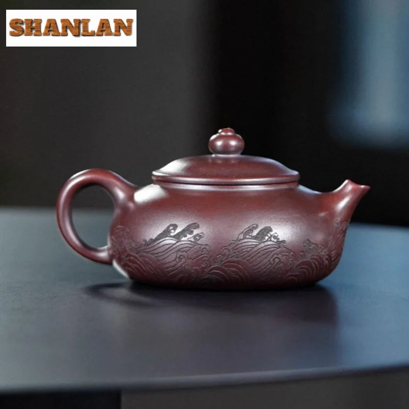 250ml Classic Yixing Purple Clay Teapots Artists Handmade Carved Pot Raw Ore Iron Red Mud Kettle With Infuser Zisha Tea Set Gift