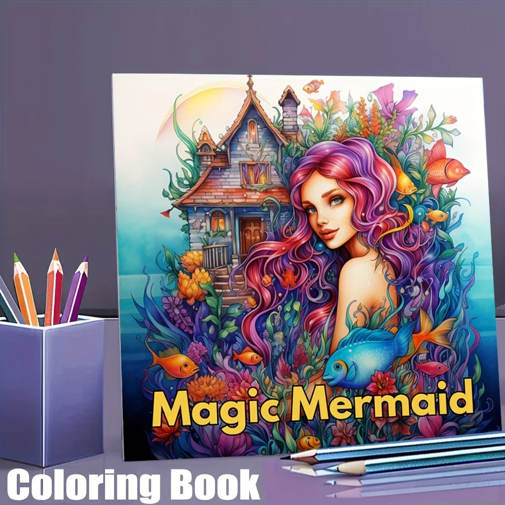 28 Pages Magic Mermaid Coloring Book for Adult Stress Reduction | Colouring Book for Stress Relief and Mood Reduction Gifting