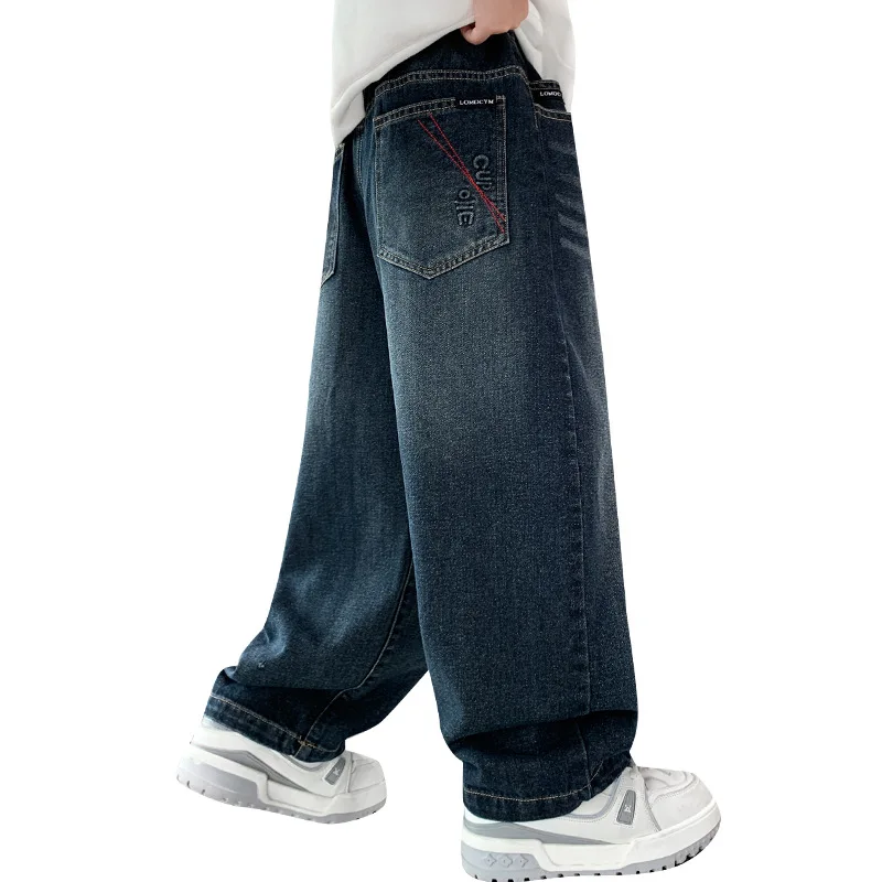 النمط الكلاسيكي الأطفال بلون الجينز للمراهقين الأولاد خمر الجينز الأزرق الداكن السراويل الاطفال المراهقين الرجعية الفاخرة الدنيم السراويل #6