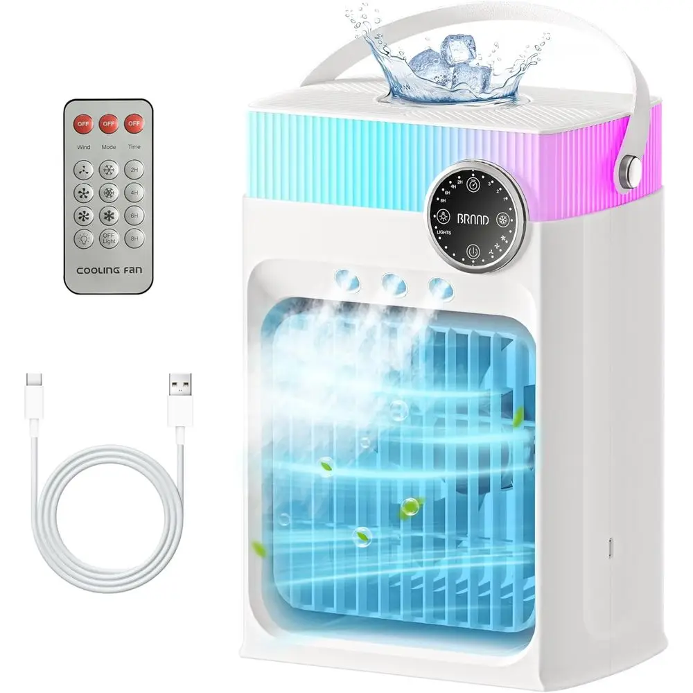 

Portable 1200ML Air Cooler with Remote, 3 Mist Modes, 3 Speeds, 8 Lights, 2-8H Timer for Bedroom or Office