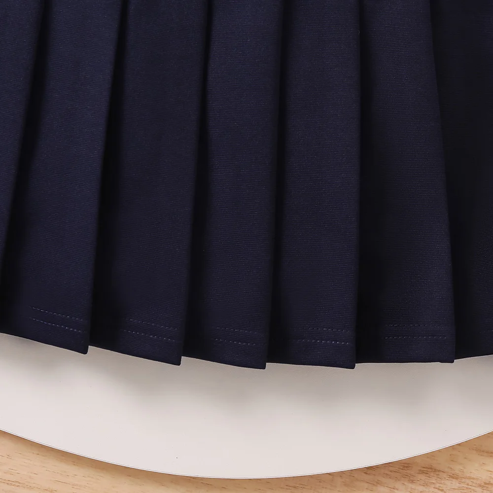 One-Piece Young Girls Short Sleeves Pleated Dress Juniors Primary Girls Pinafore School Uniform 3-7Y