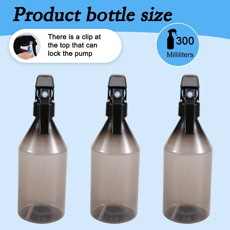 Plastic Spray Bottles For Cleaning Solutions,10OZ Reusable Empty Container With Durable Black Trigger Sprayer, 3Pack