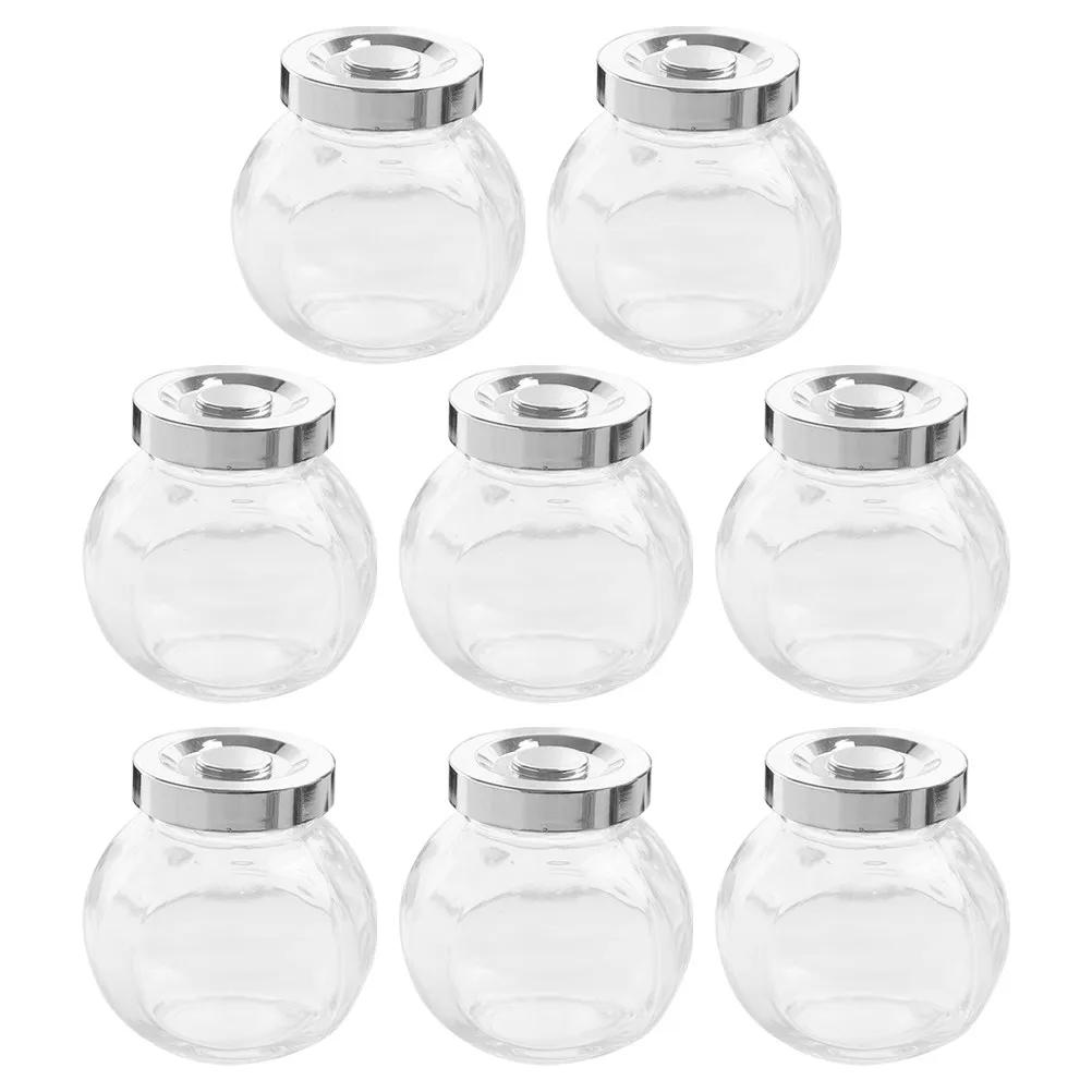 8Pcs Lightweight Portable Glass Storage Jars Transparent Airtight Canisters for Food Storage Tea Coffee Beans Rice Cereal