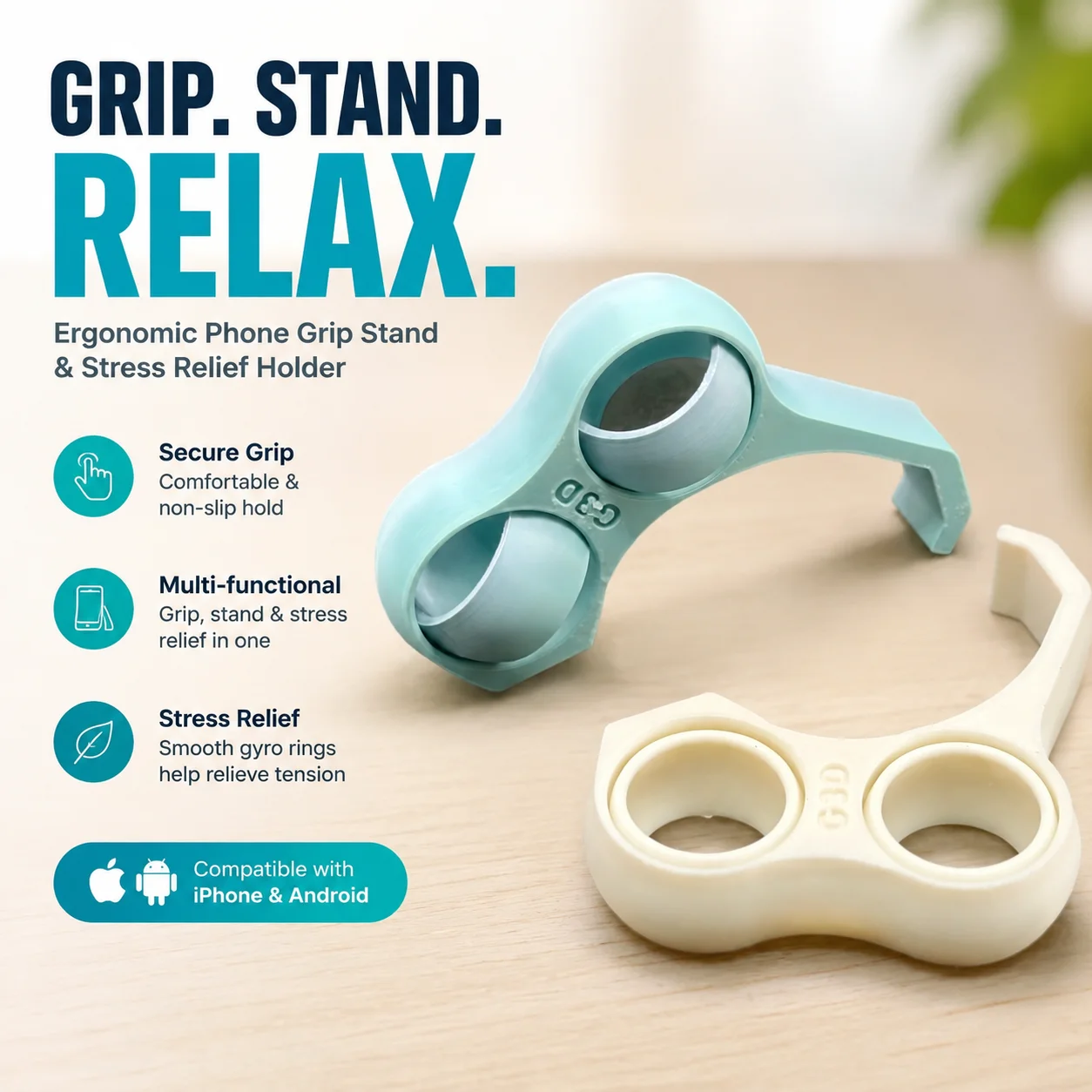 Ergonomic Phone Grip Stand Multi-functional Stress Relief Holder for Phone Compatible with iPhone Android