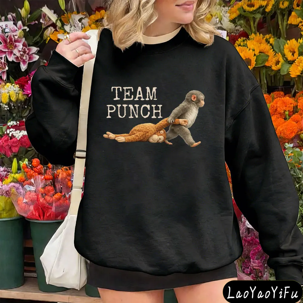 2026 Team Punch Monkey Sweatshirt Women Men Funny Monkey Pulling Toy Graphic Pullover Cute Animal Lover Gift Cozy Tops Clothes