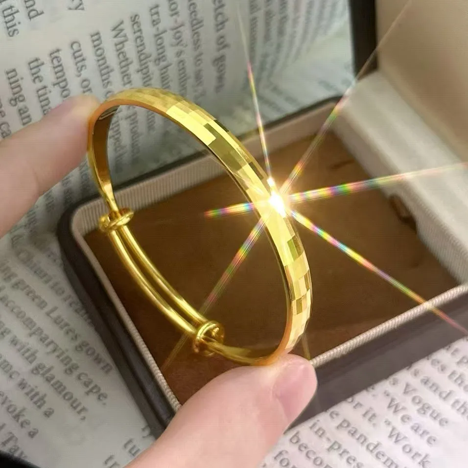 

Блестящий расширяемый женский браслет из 24-каратного золота AU999 — глянцевый браслет из чистого золота, ослепительный стиль для повседневного ношения