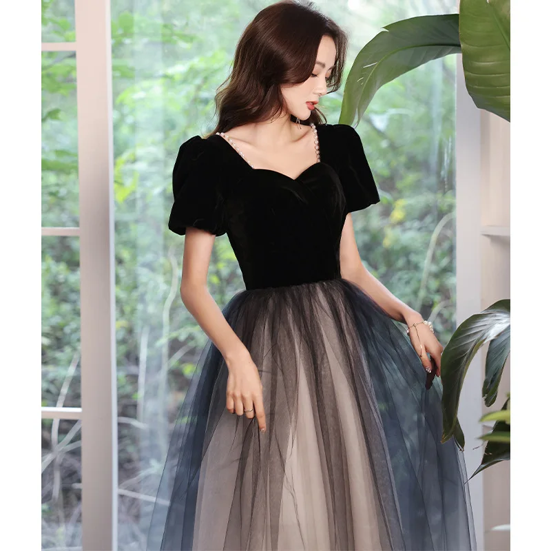 

Mesh Evening Dress Elegant Banquet Gown Women Long A-Line Cheongsam Sexy Black Robe De Soiree Girl Prom Vestidos Grace Qipao