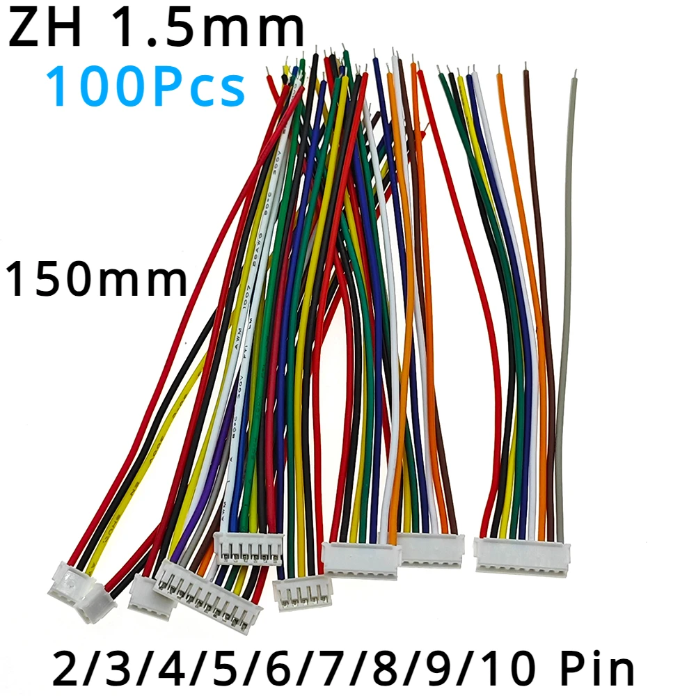 ZH fio eletrônico do cabo, 1.5mm, 150mm Comprimento, 2 Pin, 3 Pin, 4 Pin, 5 Pin, 6 Pin, 7 Pin, 8 Pin, 9 Pin, 10 Pin, pin 12, 100 PCes