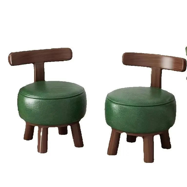 Rotatable Wooden Accent Stool with Back, Soft Padded Low Chair for Living Room