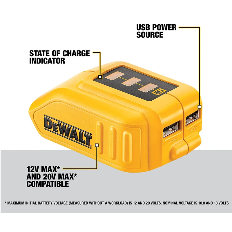 DEWALT DCB090 Charges USB Compatible Devices 10.8V 12V 14.4V 18V 20V Batteries Charging Converter USB Power Source Adapter