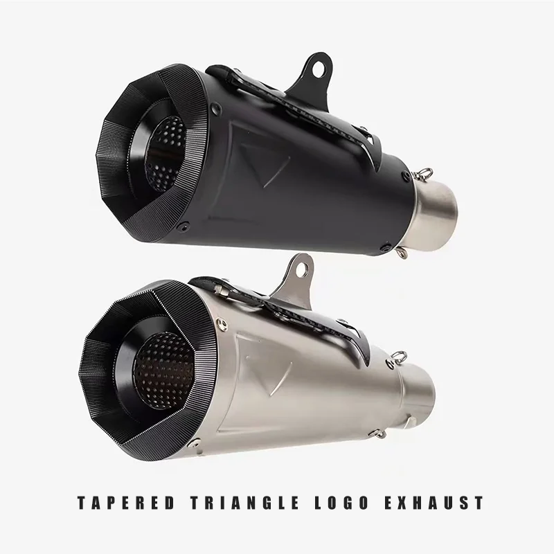 Tapered Triangle Logo Exhaust Pipe – Universal Motorcycle Racing Exhaust with Deep Tone, Bolt-On Performance Upgrade for 51mm In