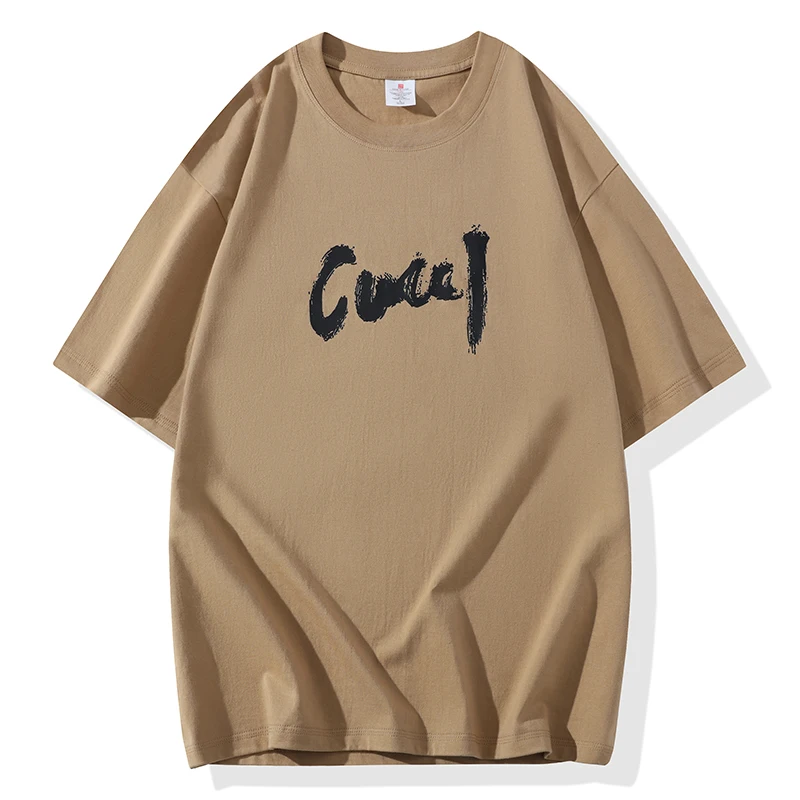 

Summer New Sle Hong Kong Sle Loose oulder Casual ort Sve T-irt Pure Cotton Printed 230 ams Breathable Youth Fa...
