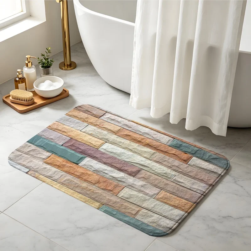 Bath Mat Door Mat Non-woven Fabric for Bathroom Entryway Kitchen Home Grey Stone Brick Wall