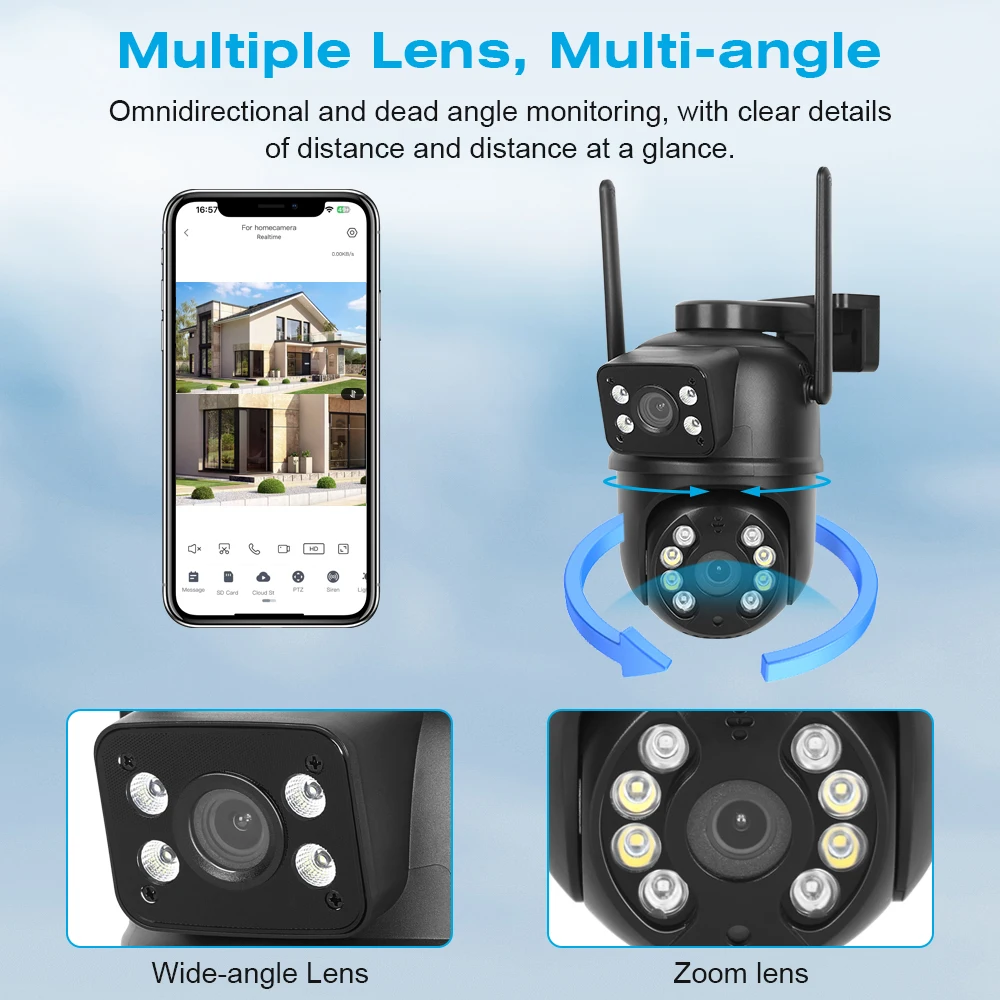8MP 4K PTZ Wifi カメラ デュアルレンズ デュアルスクリーン AI 人体検出 ワイヤレス屋外 CCTV セキュリティ IP カメラ