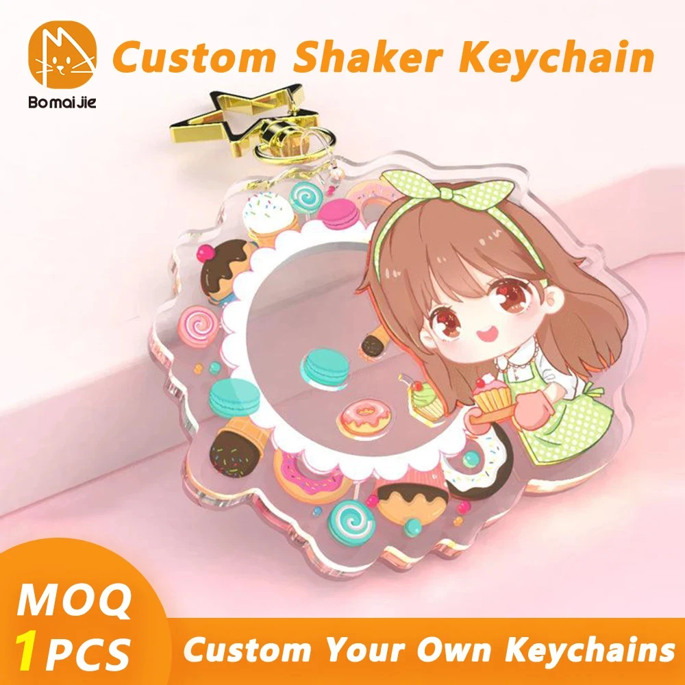 Custom Shaker Keychain Anime Cartoon Logo Acrylic Key Chain Photo Customized Transparent Printing Design Game Keychains for Gift