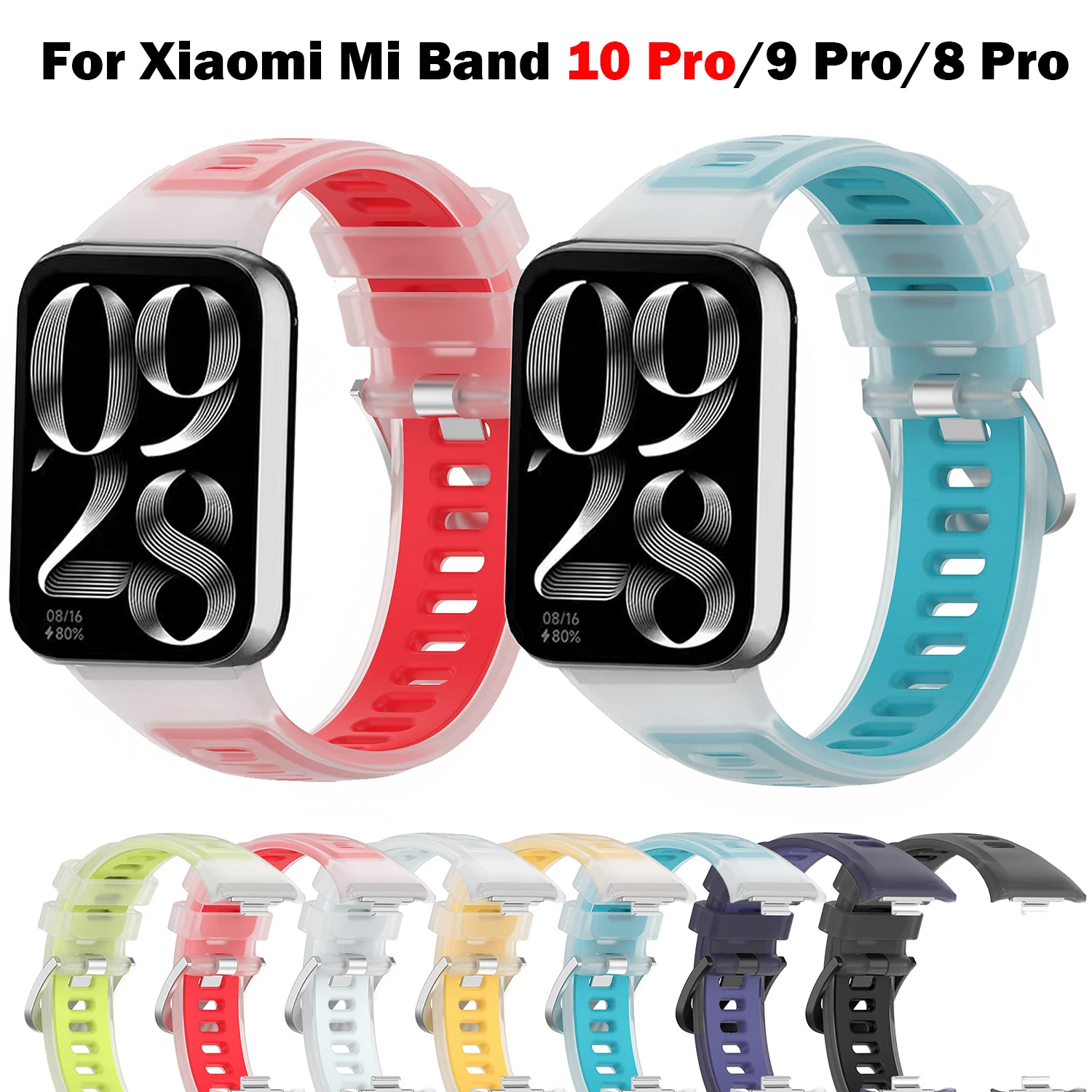 Soft Silicone Strap For Xiaomi Mi Band 10 Pro 8/9 Pro Translucence  Strap Bracelet Wristband Replacement Band for Mi Band 9 Pro