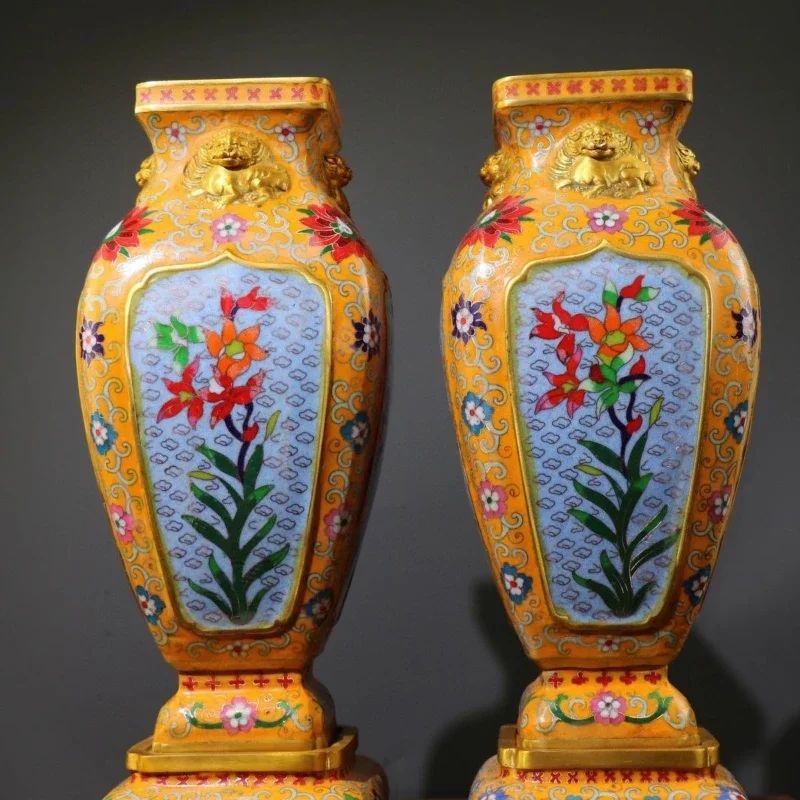 Four-legged two-body auspicious beast four-sided bottle copper all-handmade filigree enamel ornament