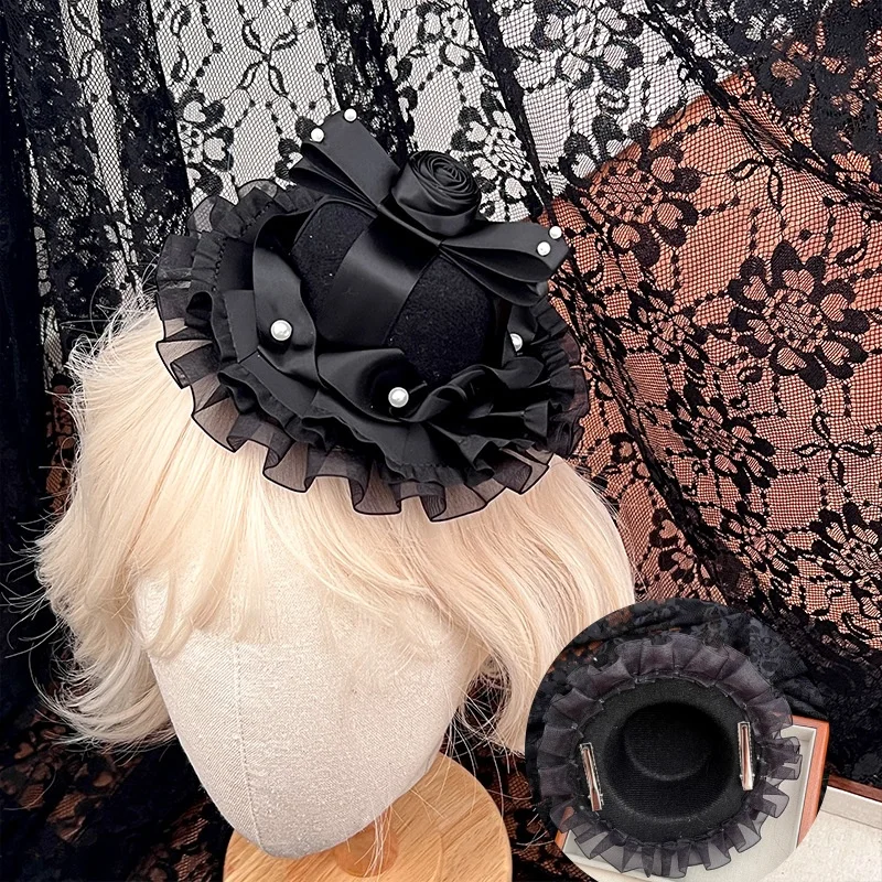 오리지널 작은 모자 로리타 고딕 로즈 머리 장식 하위 문화 어두운 우아한 모자 나이트 파티 코스프레 KC 고딕 레이스 보우 머리 장식