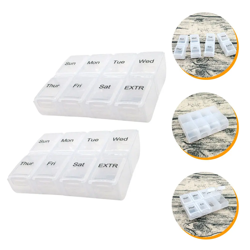 

2Pcs Weekly Pills Box Detachable 8-Compartments Organizer Convenient Portable Case Small Items Jewelry Storage
