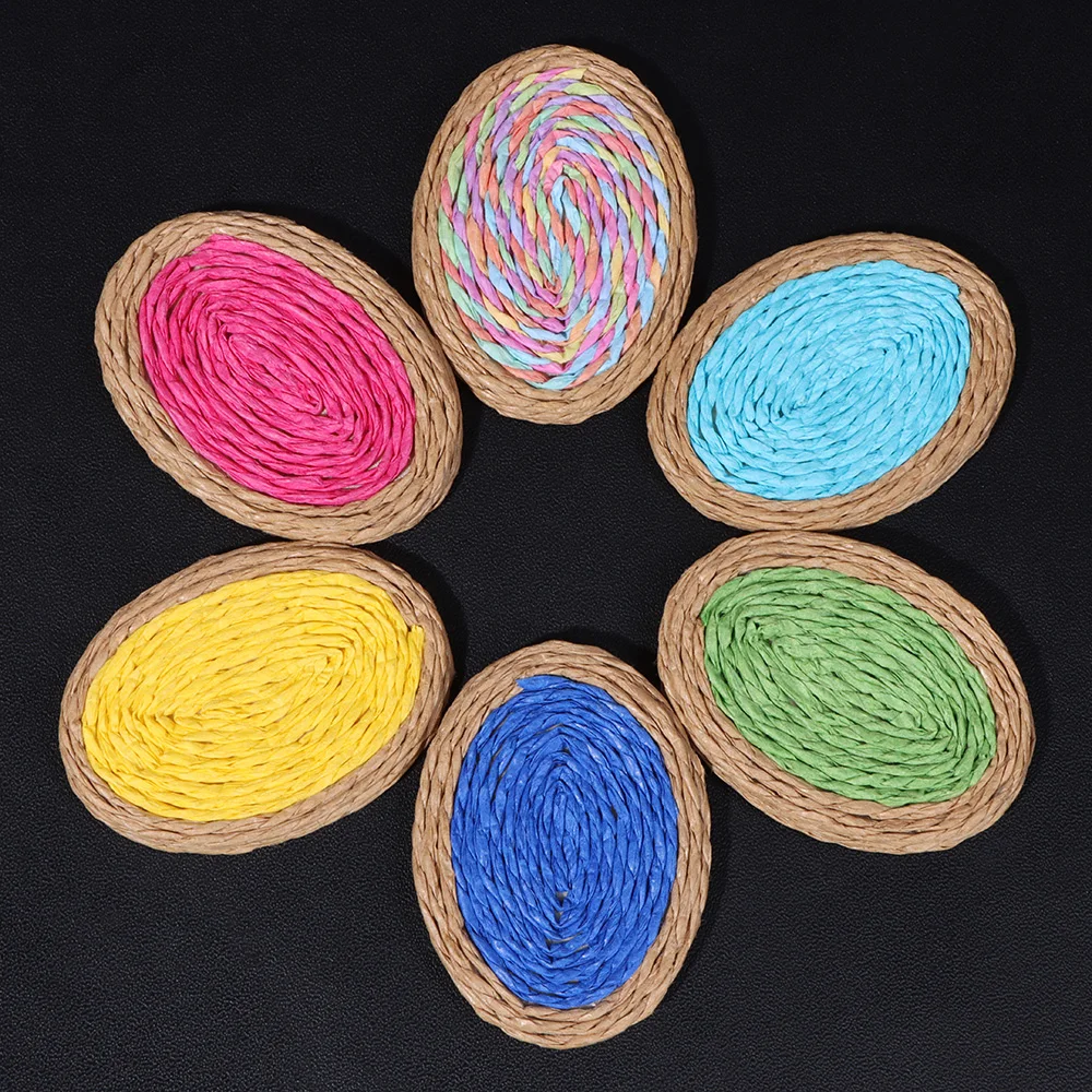 Fashion Handmade Raffia Pendant Candy Color Oval Shape Rattan Charms For Summer Jewelry Women Drop Dangle Earrings Accessories