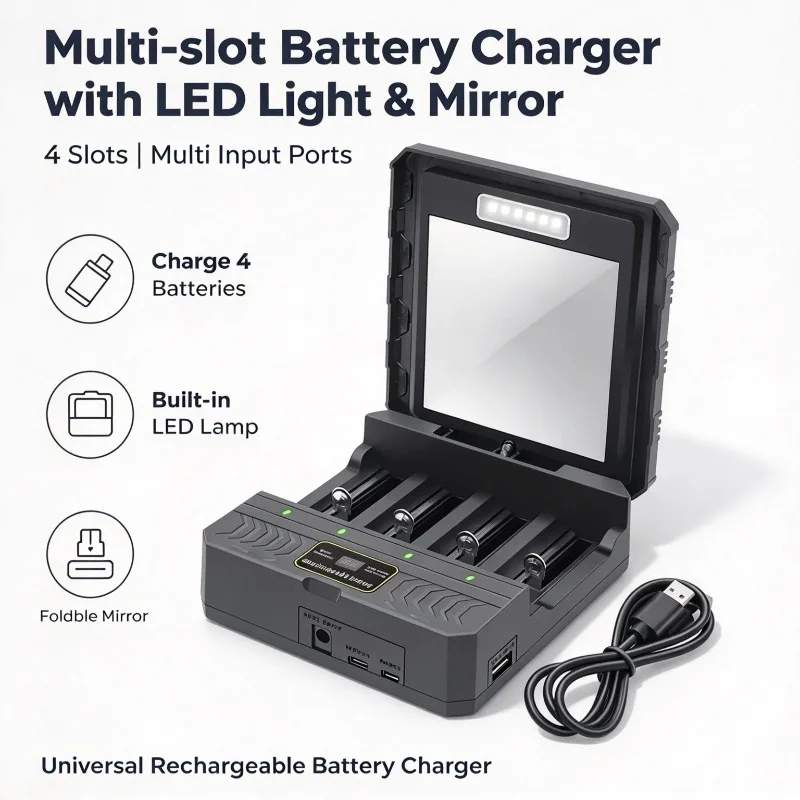 18650 Charger Solar Lithium Battery Smart Charger Type-C Four-Slot Multi-Function Outdoor Charger