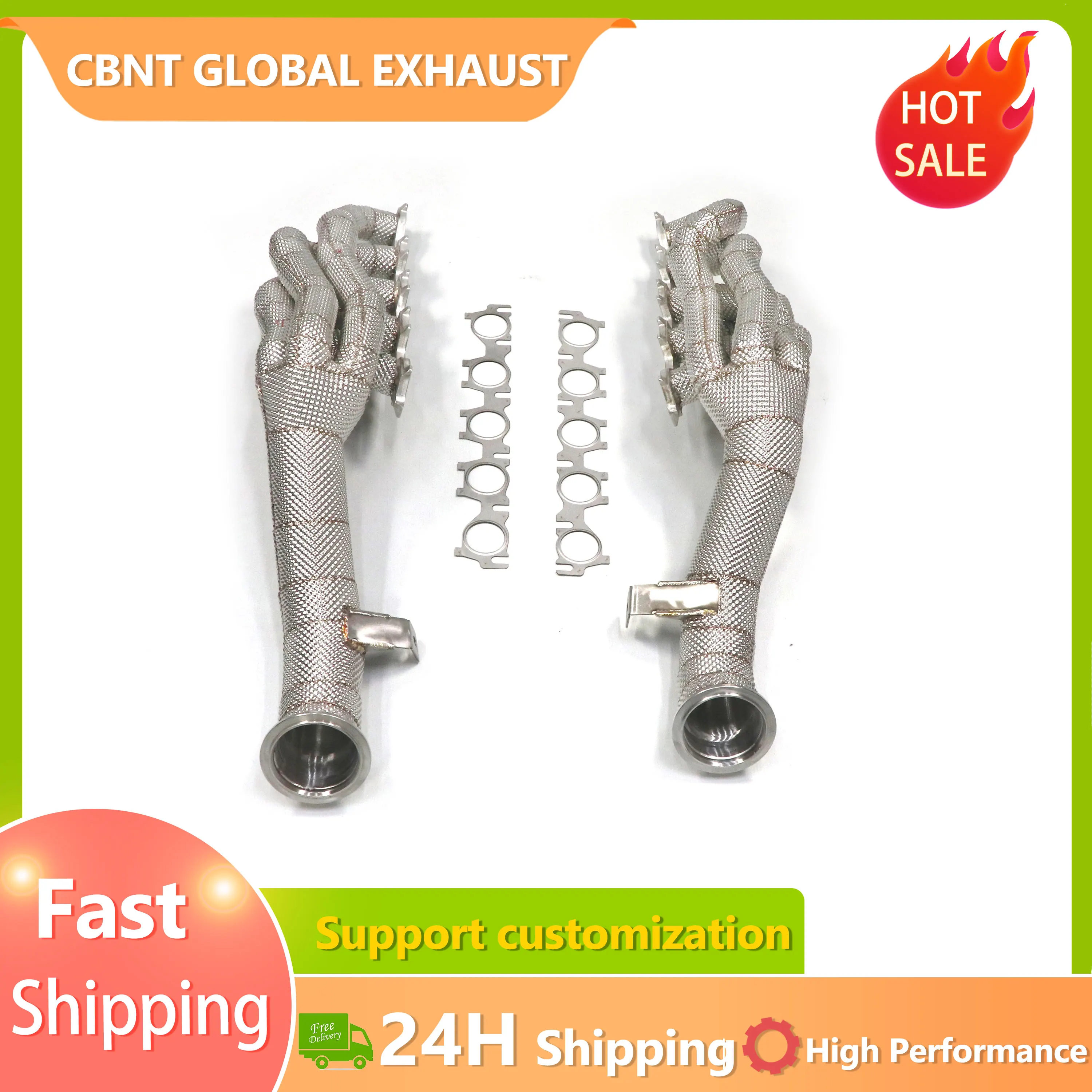 CBNT in Stock Manifolds Header for Lamborghini Huracan EVO/STO 5.2L V10 Racing Headers with Heat Shield SS304 Exhaust Pipes