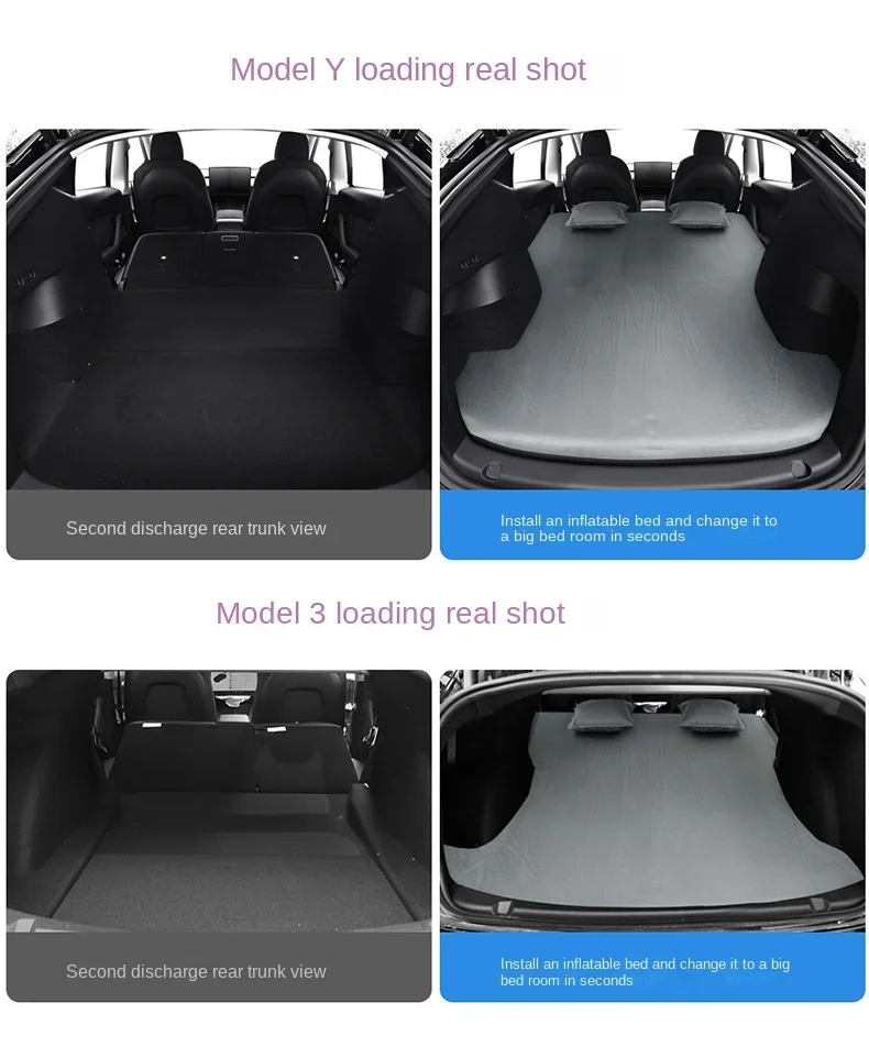 For Tesla Model 3 Model Y 2017-2024 Inflatable Air Mattress Outdoor Camping Inflatable Special Suede Fabric Car Travel Bed