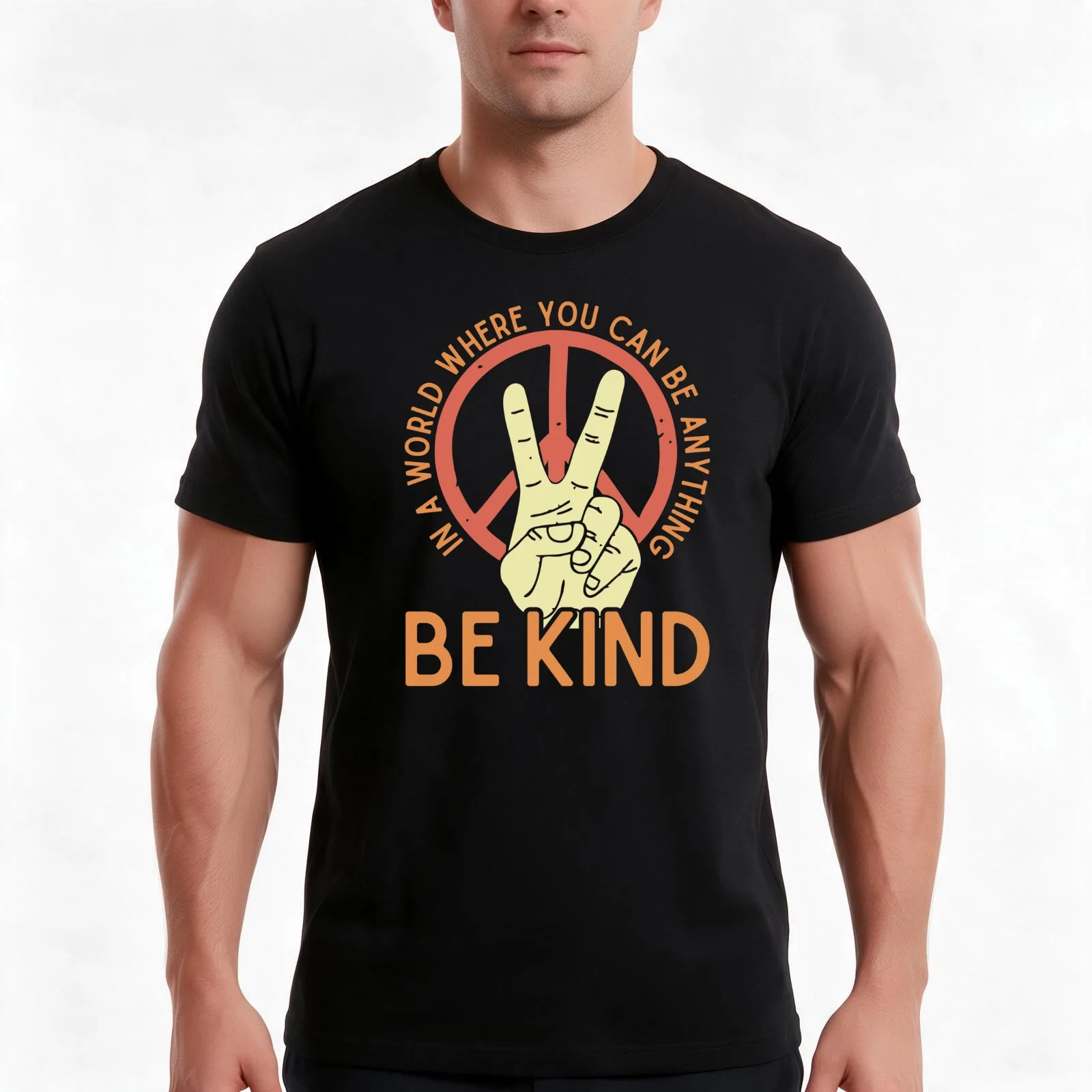 In a world where you can be anything be kind Peace symbol vintage kindness gifts T-Shirt Summer Casual Cotton Tee 100% Cotton
